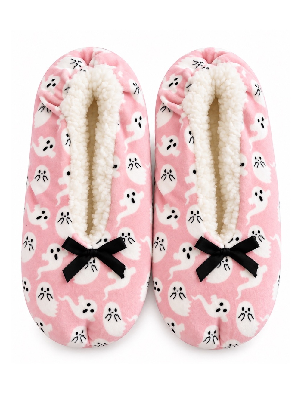 Pink Ghost Slipper Socks – Cozy Fuzzy Halloween Non-Slip – One Size